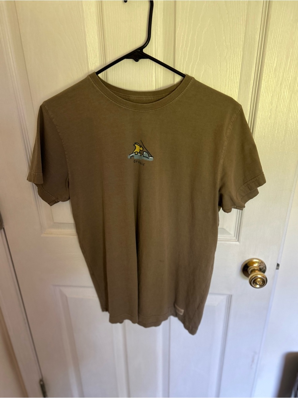 Life Is Good Olive Green Short Sleeve Tee with Small Center Graphic